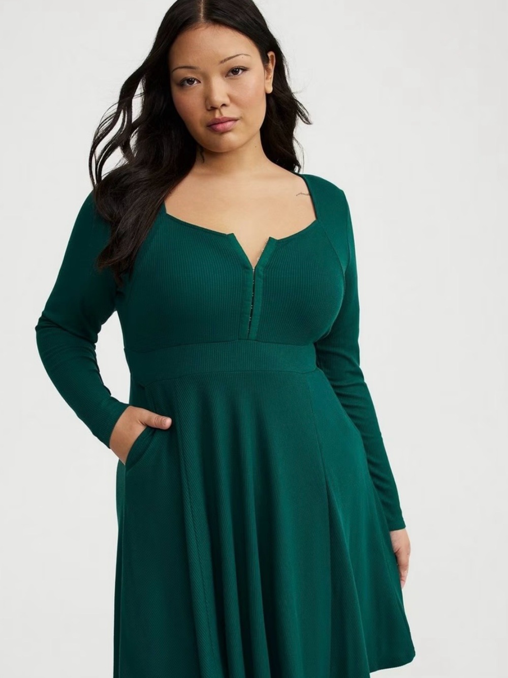 torrid Teal Long-Sleeve Fit & Flare Dress